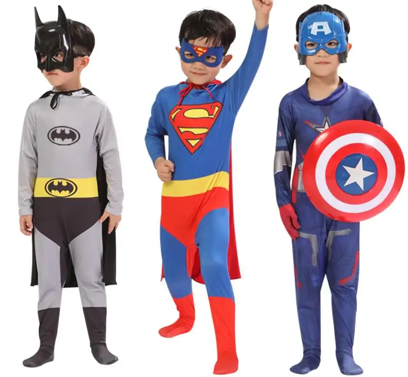 

New Super Hero Captain America Batman Superman Cosplay Costume for Boys Party Dress Halloween Carnival Costume for Kids Clothing