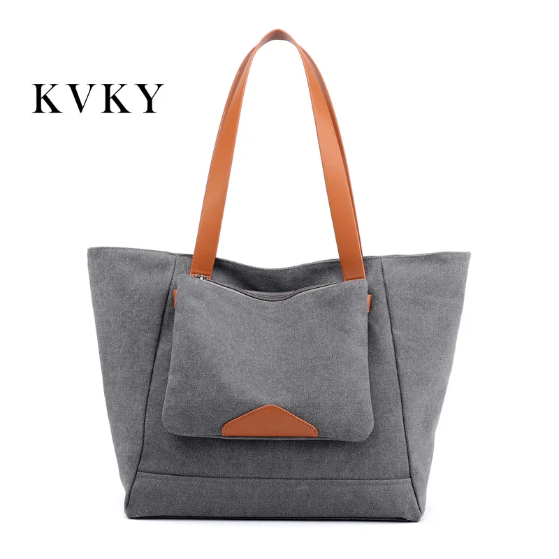 

KVKY 2019 New Summer Women Bag Large Lady Shoulder Shopping Bag High Quality Canvas Contain Two Packages Women's Luxury Handbags