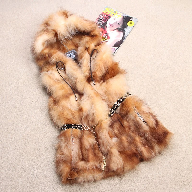 

Fashion fur vest suede vest hooded long raccoon fur vest F