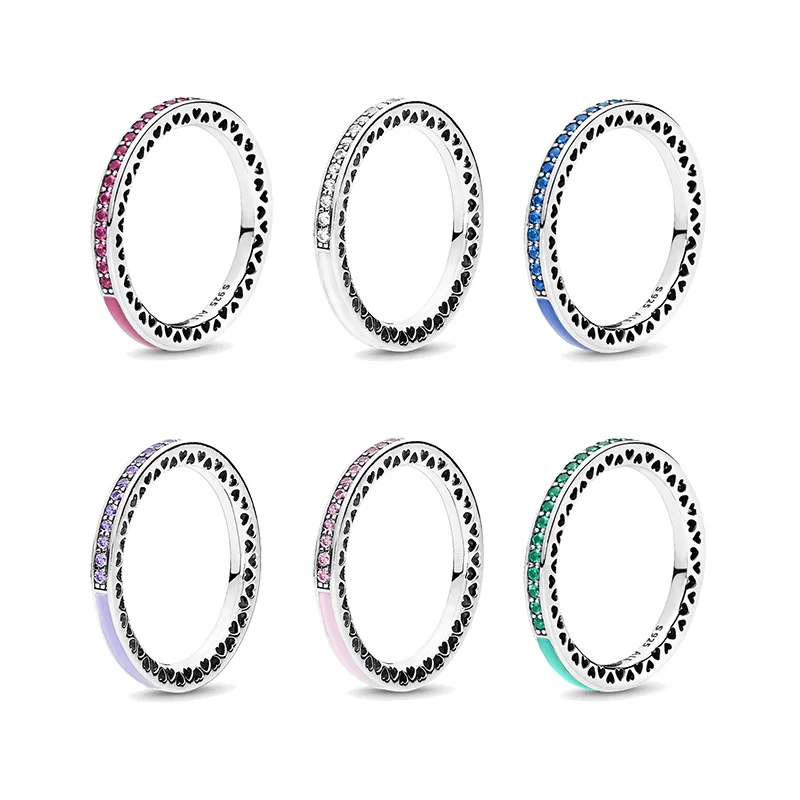 

High-Quality Colored zircon Heart Ring 100% Genuine 925 Sterling Silver Rings for Women Authentic Brand Jewelry Fast Delivery