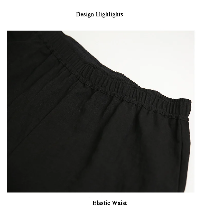 Jiqiuguer Для женщин Повседневное черные осенние штаны середины талии карманы лоскутное свободные эластичные принт плюс талии широкие штаны G182K014