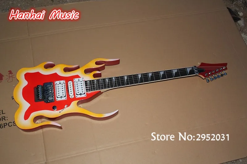 

Free Sipping-Electric Guitar,Fire Shape,24 Frets,Open Pickups,Floyd Rose,Chrome Hardware and can be Customized