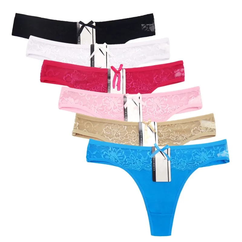 6pcs/lot M L XL Women Cotton G String Fashion Sexy Lace Panties Women's Thongs Briefs Low Waist Underpants Underwear