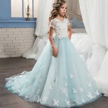 

Children's Girls' Turquoise Elegant Lace Butterfly Elegant Dress