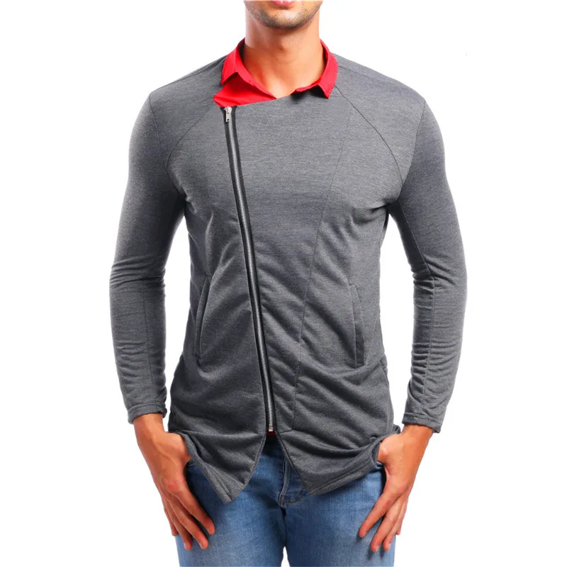 

Men's Top Fake Two Piece Casual Slanted Fashion Zip Monochromatic Knitted Jacket