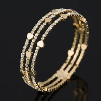 

New Fashion Elegant Women Bangle 3 row Wristband Bracelet Crystal Cuff Bling Lady Gift Bracelets & Bangles B020