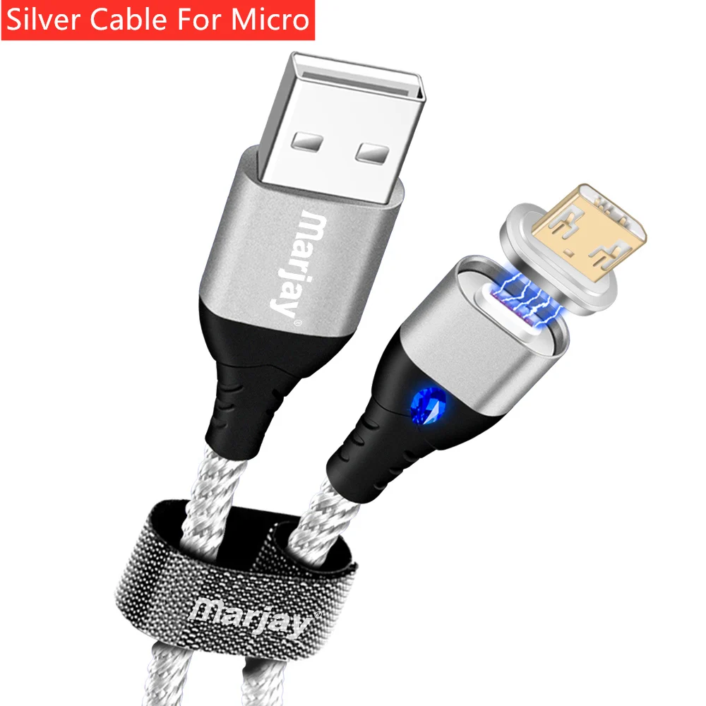 Marjay Магнитный usb-кабель для iphone X Xs Max 3A быстрой зарядки Тип C Магнит Micro USB кабель для samsung S8 S9 Xiaomi huawei - Цвет: Silver For Micro