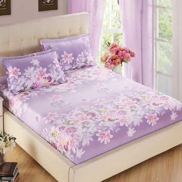 

3 pcs bed set 100% Cotton Bed Sheet with Elastic Rubber Band Mattress Cover high 25cm Fitted Sheet +2 pillowcase