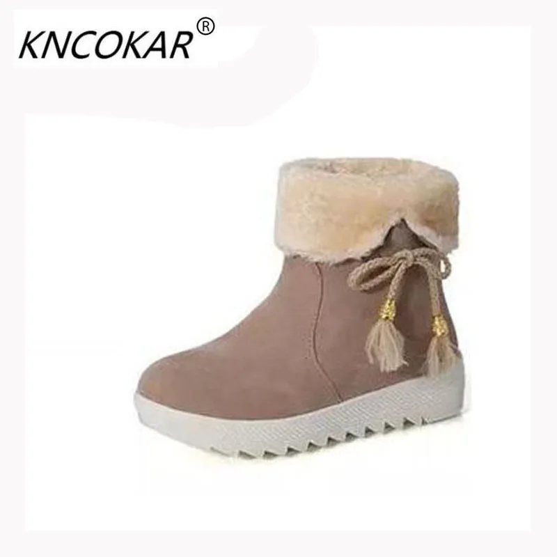

KNCOKAR 2017 More new lady with velvet warm winter with thick boots and flat bottom cylinder female cotton shoes platform shoes