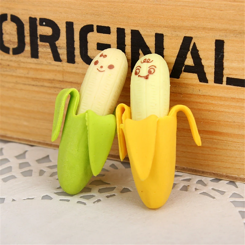 Best 2 Pcs Pack Creative Cute Banana Fruit Pencil Eraser Novelty Kids Student Learning Office Supplies Erasers Stationery