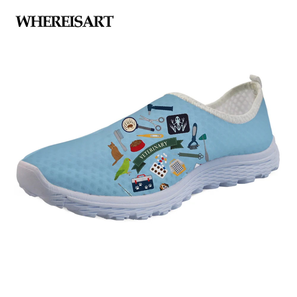 

WHEREISART Summer Women Flats Shoes Veterinary Essential Pattern Fashion Girls Beach Sneakers Slip-on Mesh Loafers Shoes Woman