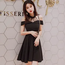 Summer High-end Women Dresses Black White Off the Shoulder Halter Office Lady Dress Sexy Party Vintage Bandage Mini A-Line Dress off the shoulder mini dress in black
