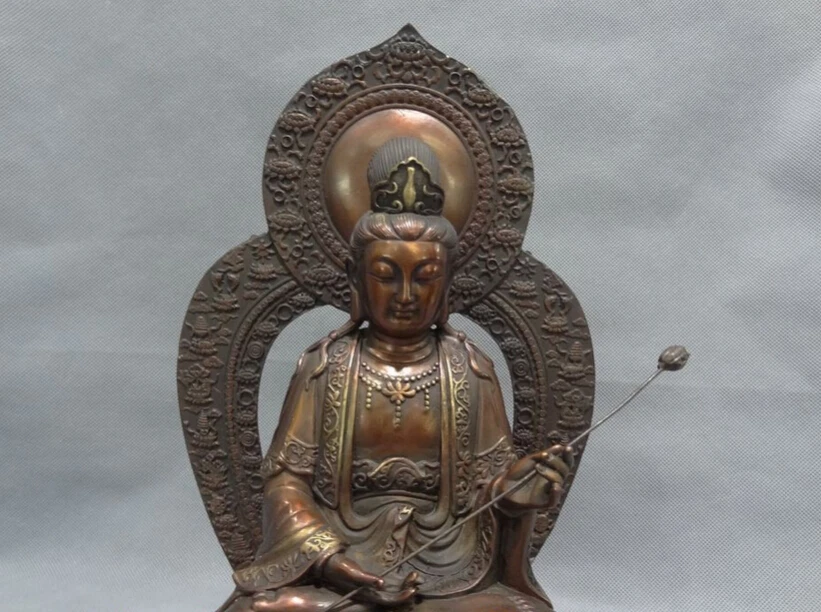 Песня voge Gem S3165 12 &quotКитайская чистая бронза Joss Supreme Deity Lotus Guan Yin Kwan статуя