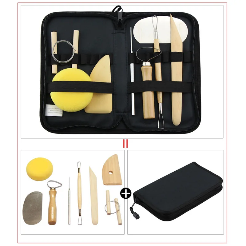 8 PCS/SET  Pottery Tools Set Clay Ceramics Molding Tools Stainless Steel Wood Sponge Tool Set + Tools Bags 11pcs metal wood pottery clay sculpture wax knife for art carving crafts ceramics little figurines diy sharpen modeling tool