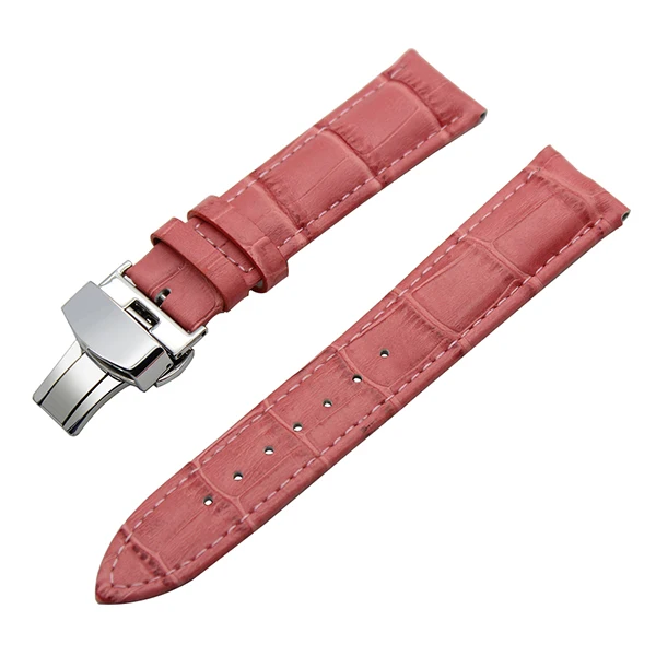 Крокодиловый кожаный ремешок бабочка Туфли с ремешком и пряжкой для Omega Для мужчин Для женщин часы на запястье браслет 14/1618/19/20/21/22/23 мм - Цвет ремешка: Pink