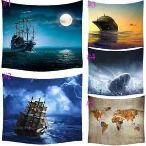 Comwarm навигации парусом океан пароход узор гобелен пляж бросить Полотенца Коврик для йоги настенный гобелен Home Decor Книги по искусству - изображение