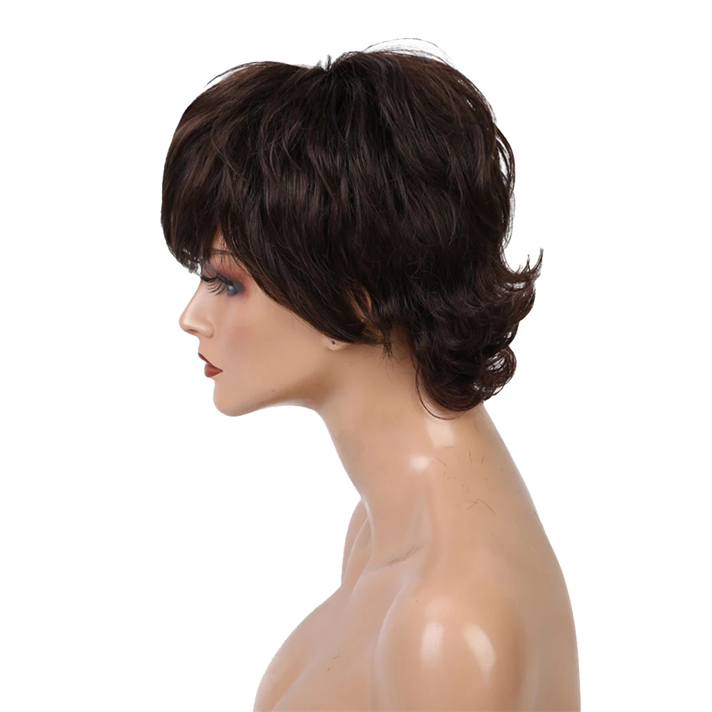 

Short Brown Women Lady Wigs Daily Party Layered Curly Deep Wavy Cosplay Hairpiece with Net Cap