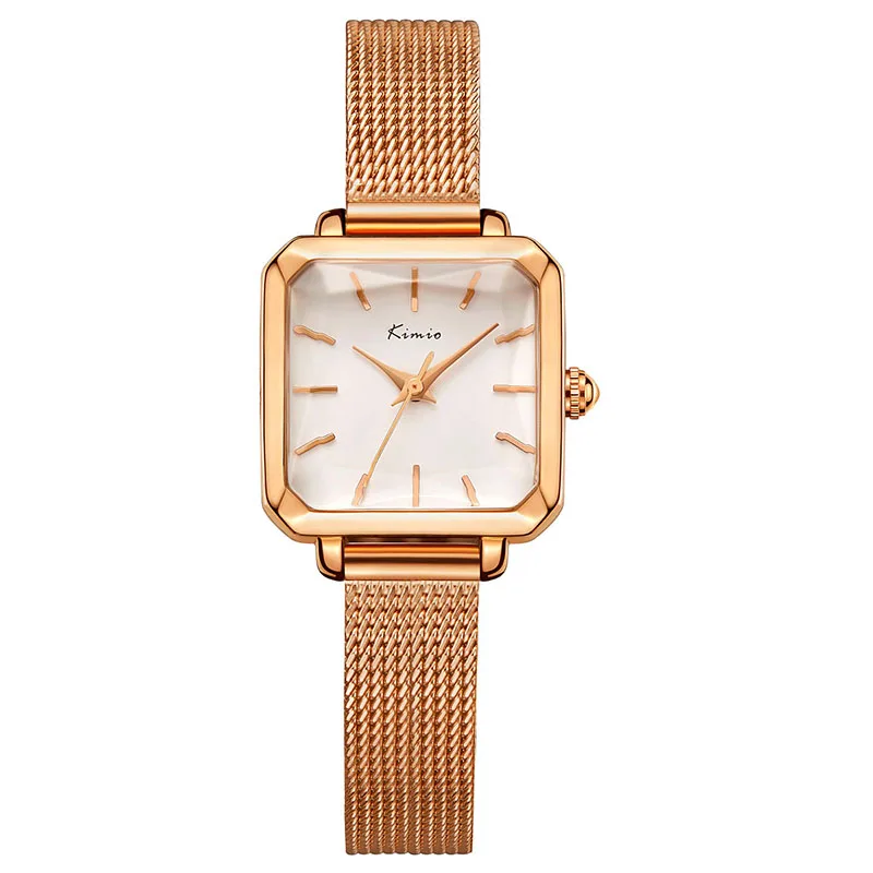 TG153 KIMIO Women Stainless Steel Band Wrist Watch Alloy Quartz Square