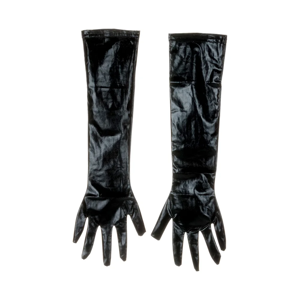 Romantic Adult Sexy Long Latex Gloves Black Ladies Hip Hop Faux Leather