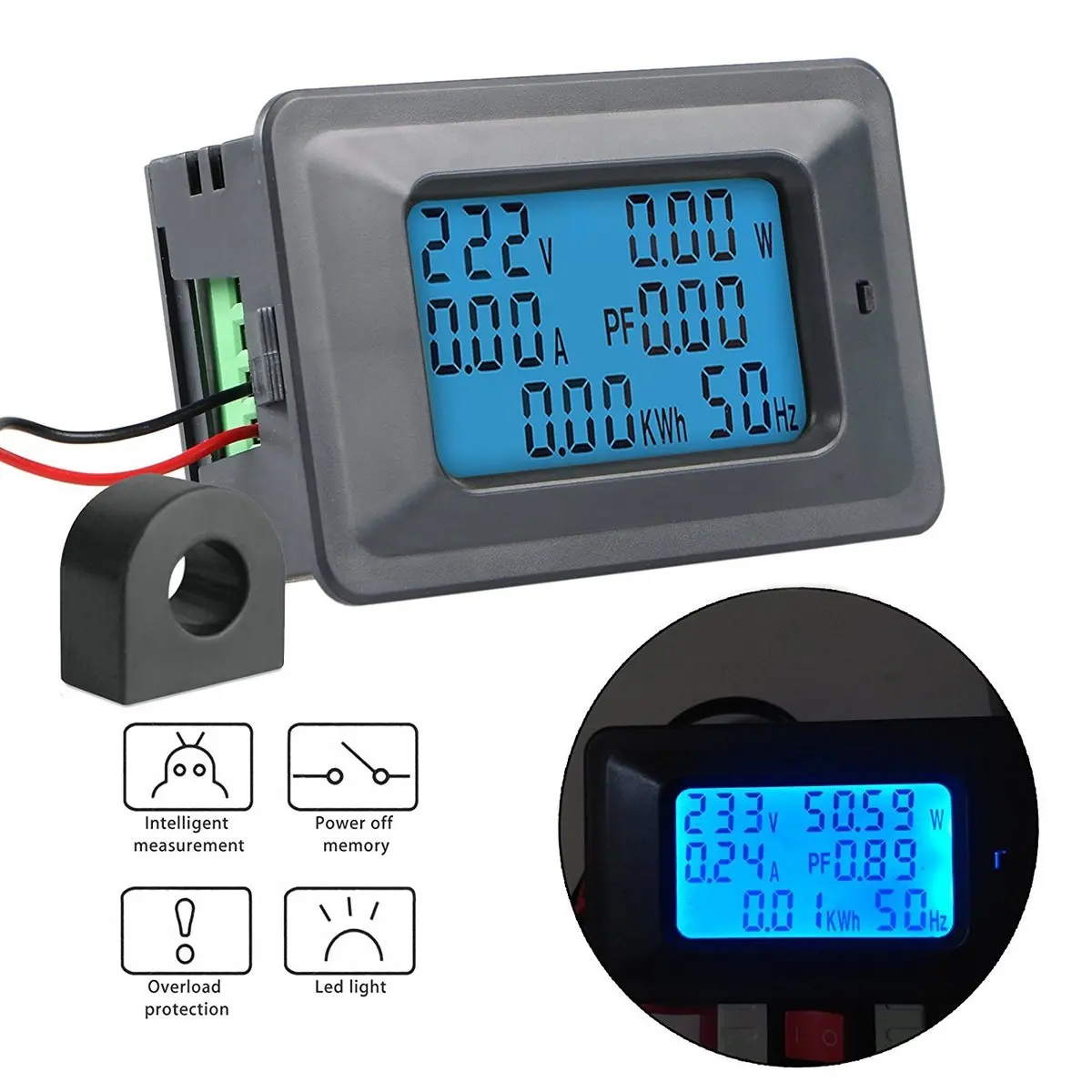 

6 IN 1 Ammeter AC Watt Voltage Detector Amp Meter Mini Voltmeter Din 20A 100A 110V 220V LCD Tester Spanningstester Voltimetro