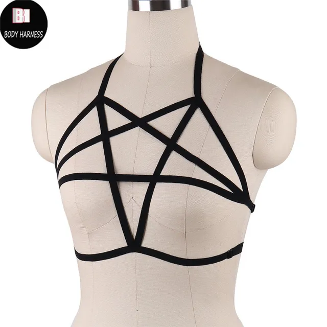 Pentagram Star Harness, Chest Body Harness, Open Bust Bra, Elastic