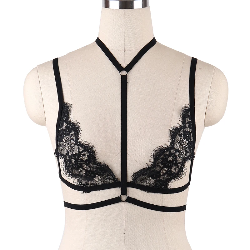 

Harajuku Lace Top Harness Plus Size Underwear Women Bralette Gothic Sexy Lingerie Transparent Sexy Bra women Bondage Harness Bra