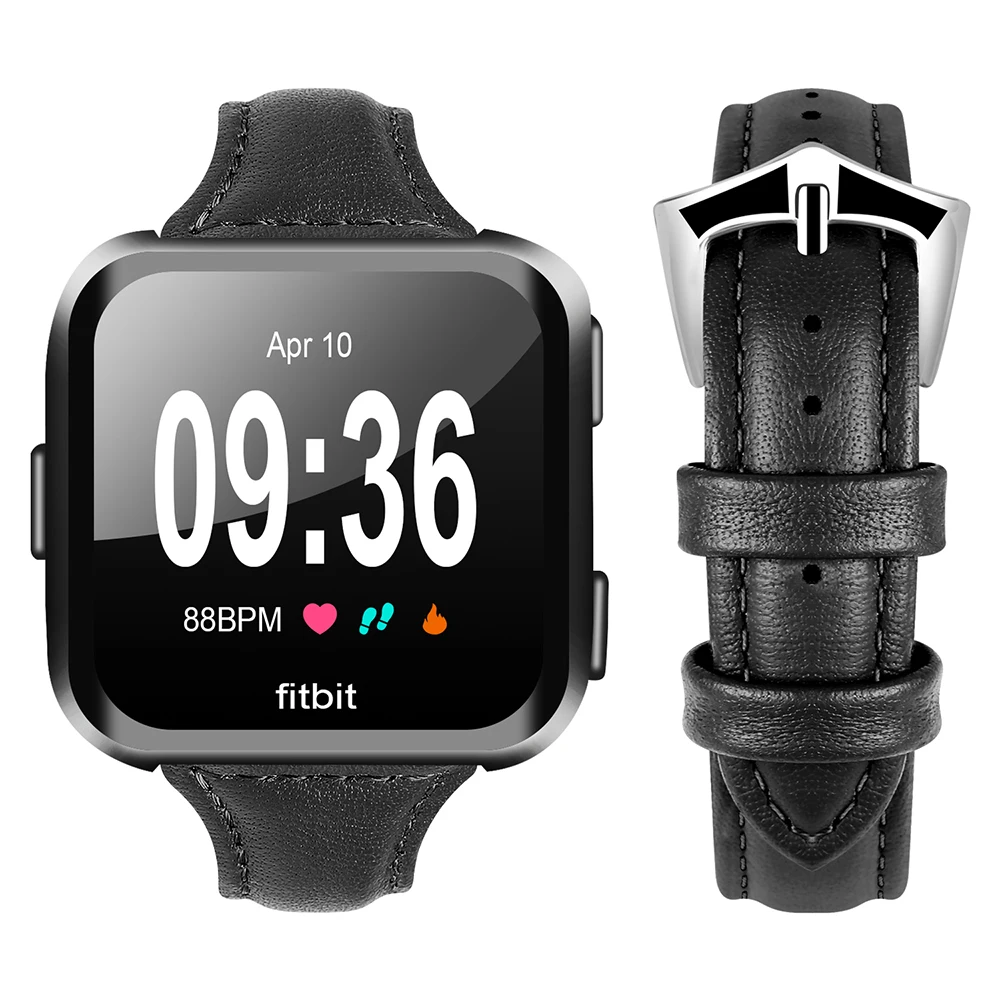 Замена для Fitbit versa Полос Кожаный ремешок Ремешок Сменные Смарт-часы для фитнеса с Нержавеющая оправа браслет