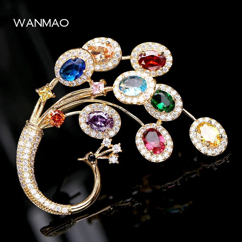 Fashion retro high grade color rhinestone peacock brooch female coat coat brooch accessories