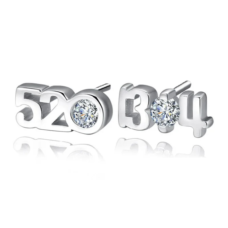 

100% 925 sterling silver romantic 520-1314 Chinese love forever crystal ladies`stud earrings jewelry wholesale Anti allergy