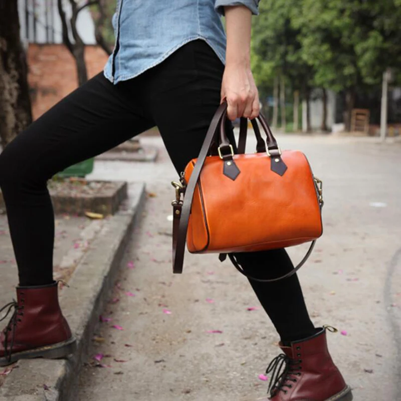 

Real Cow Leather Ladies Women Tote Genuine Leather Handbag Shoulder Bag High Quality Designer Luxury Boston Crossbody Bags Totes