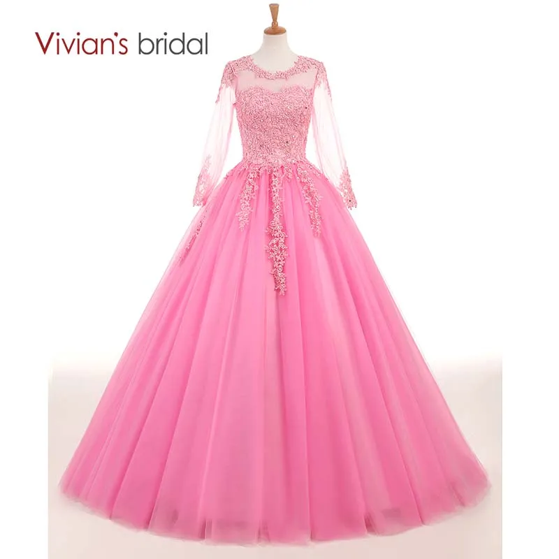 Hot Vivian S Bridal Lace Sequin Ball Gown Wedding Dress With Vivian S Bridal Lace Sequin Ball Gown Wedding Dress With Long Sleeve Pink Floor Length