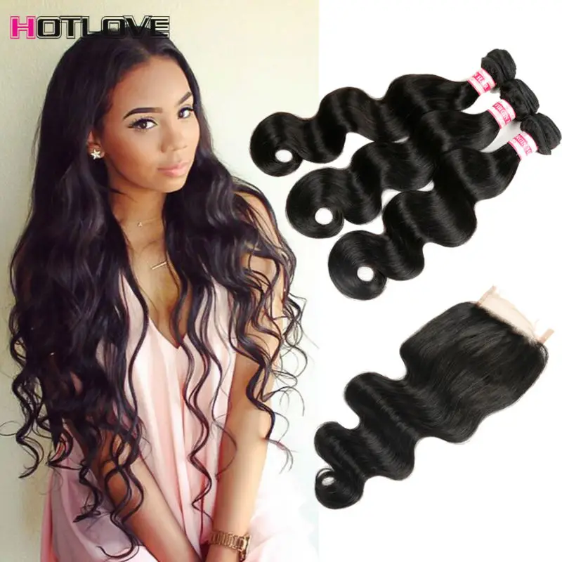 8A Brazilian Virgin Hair With Closure Brazilian Body Wave With Closure Queen Hair Products With Closure Bundle Human Hair Weave