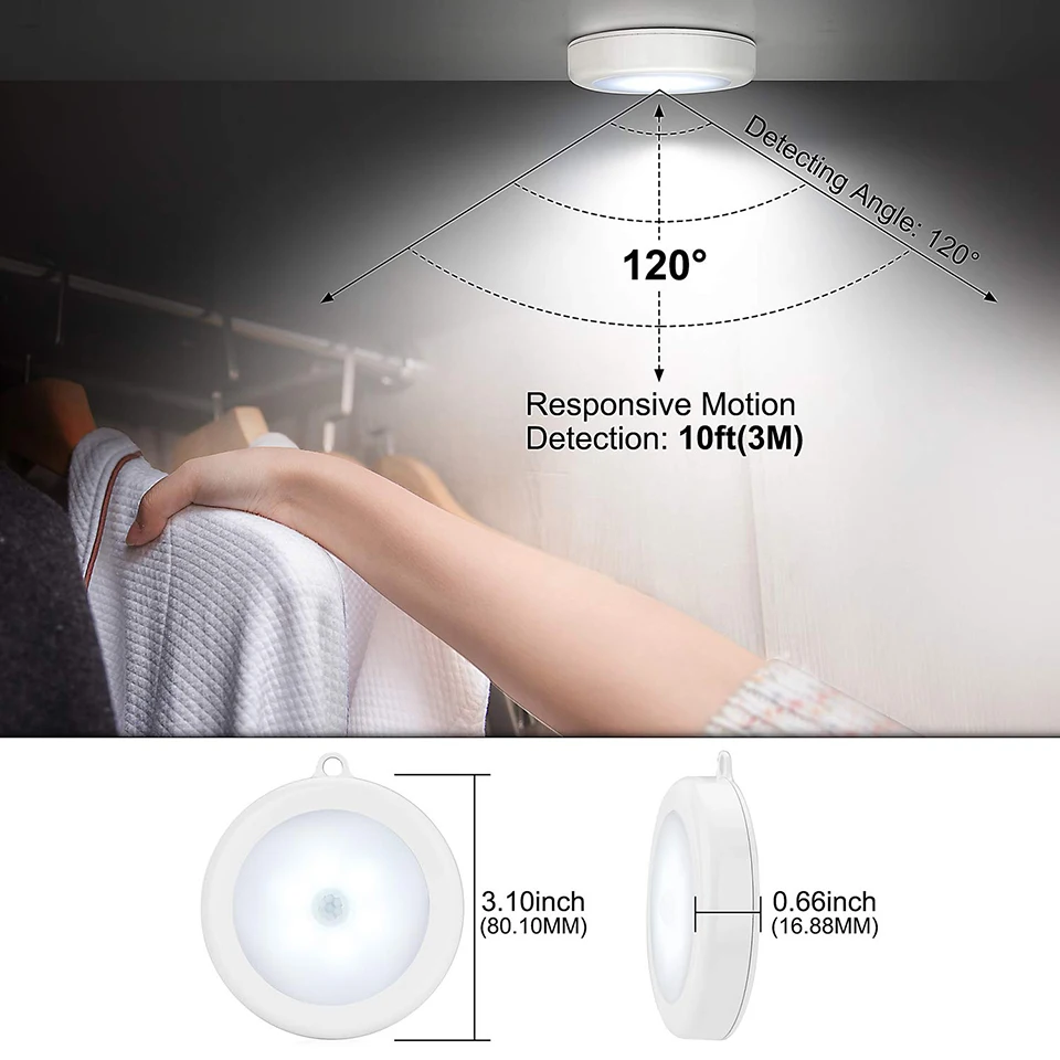  Led Night Light With Motion Sensor Battery Operated 6LED PIR Induction Wall Lamp Auto On/Off Magnet - 32999263491