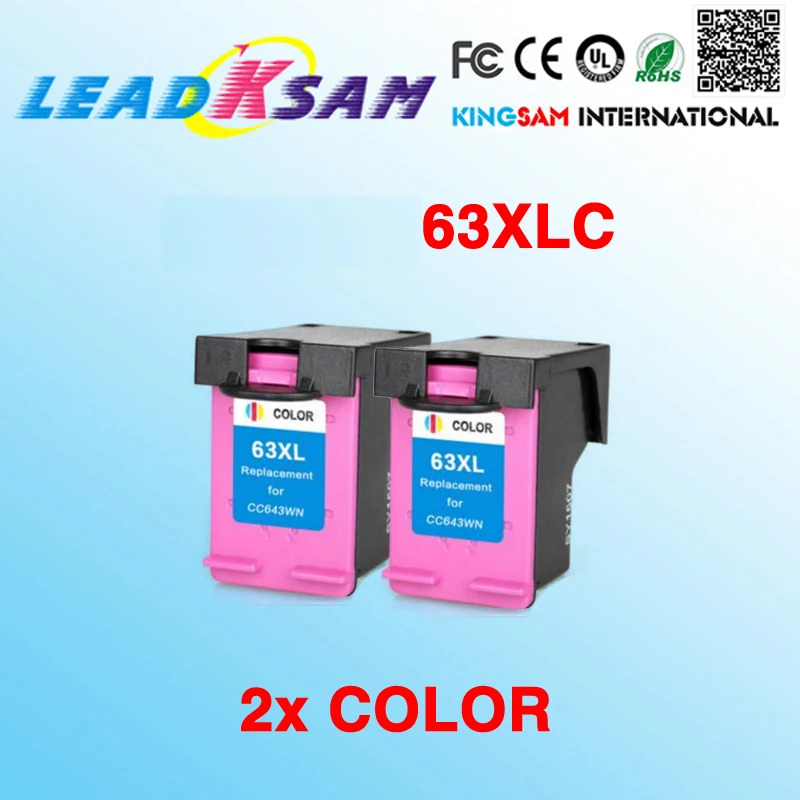 2x цветных чернильных картриджа совместимых с hp63 63XL DeskJet 1112/2130/2132/3630/3632/Officejet