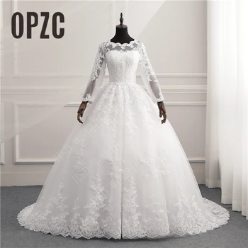 

Full Sleeve Vestido De Noiva Luxury Lace Gowns Wedding Dress 2020 Sweep/Brush Train Bridal Tulle Appliques Custom Made Plus Size