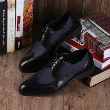 

Brogue genuine leather dress shoes men fashion patchwork design office work shoes men's business leisure party shoes size 38-44