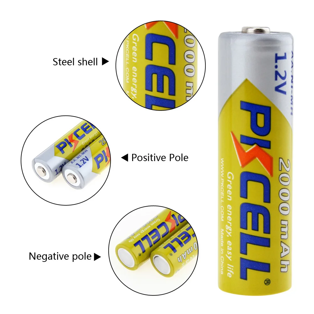 8 шт./лот PKCELL AA батареи Ni MH 2A 2000mAh 1 2 V перезаряжаемые Bateria Baterias NIMH для фонарика|battery