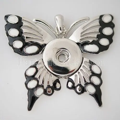 

Vintage 18mm Snap Button pendant Necklace with butterfly shape Women Antique Silver for Party Partnerbeads Jewelry KB0117