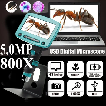 

1-800X 5.0MP Digital Electronic Microscope 4.3" LCD HD Video Microscope for PCB Motherboard Mobile Phone Repair Soldering Tool