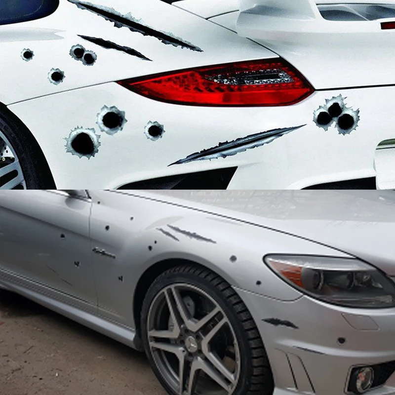

NS Modify 1 Pcs Car Styling 3D Decals Emblem Symbol Creative Personalized Stickers Fake Bullet Hole Gun Shots Funny Car Helmet