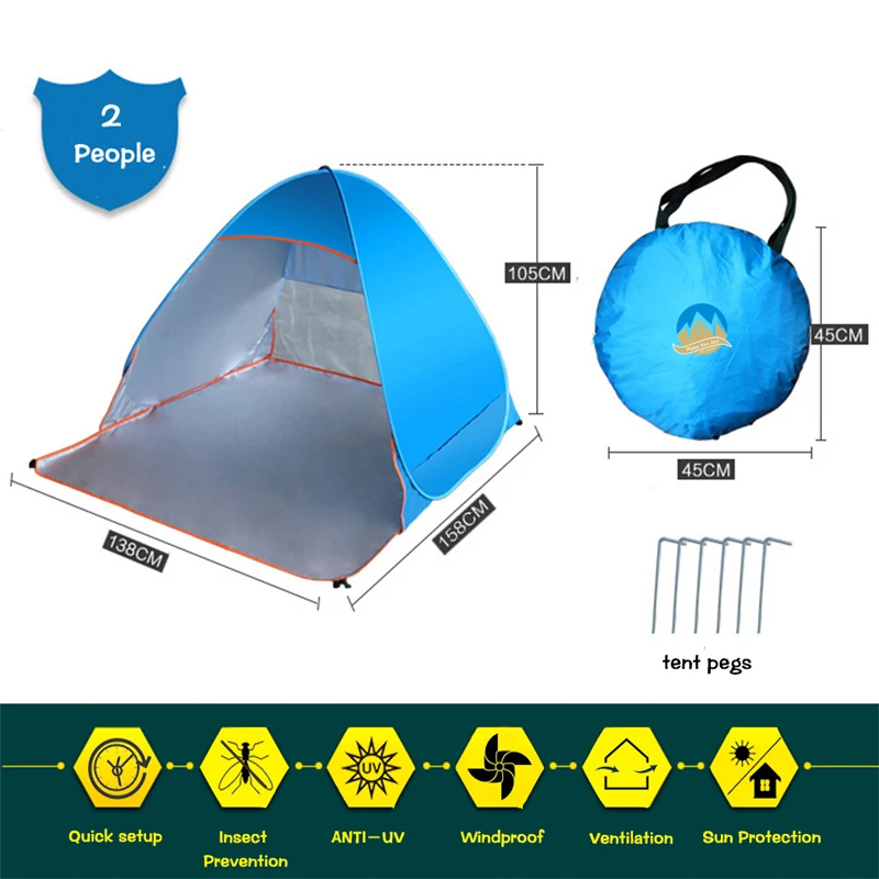 MYJ Quick Open Sun shelter Foldable Beach Tent 2 Person Instant Pop Up Mosquito tent ultralight inflatable sun protection Tents