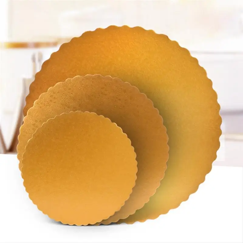 3pcs 12 inches Golden Cake Boards Corrugated Embossed Disposable Cake Circles Serving Base Cake Tray for Decorating Transforming