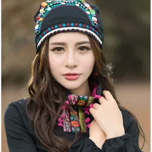 Cheshanf мексиканский стиль этнические винтажные черные синие красные банданы с бисером женская зимняя Оригинальная шапка в стиле хиппи Skullies