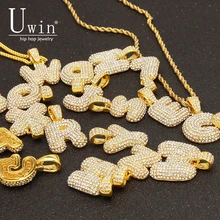 UWIN, на заказ, с буквами в виде пузырьков, кулон с именем, со льдом, золото, серебро, розовое золото, стразы в стиле хип-хоп, ожерелья, ювелирные изделия, подарок, Прямая поставка