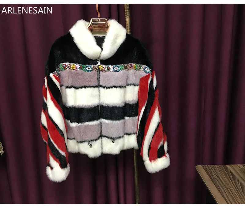 Fourrure Personnalisé Vison Cristal Nouvelle Mode 2019 couleur Femmes Multi Arlenesain Multi De Veste kPTOXZiu