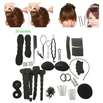 

20 In 1 Women Girl DIY Hair Styling Accessories Kit Donut Bun Maker Hairpin Clips Hair Hoop Magic Spiral Twist Braiding Tool Set