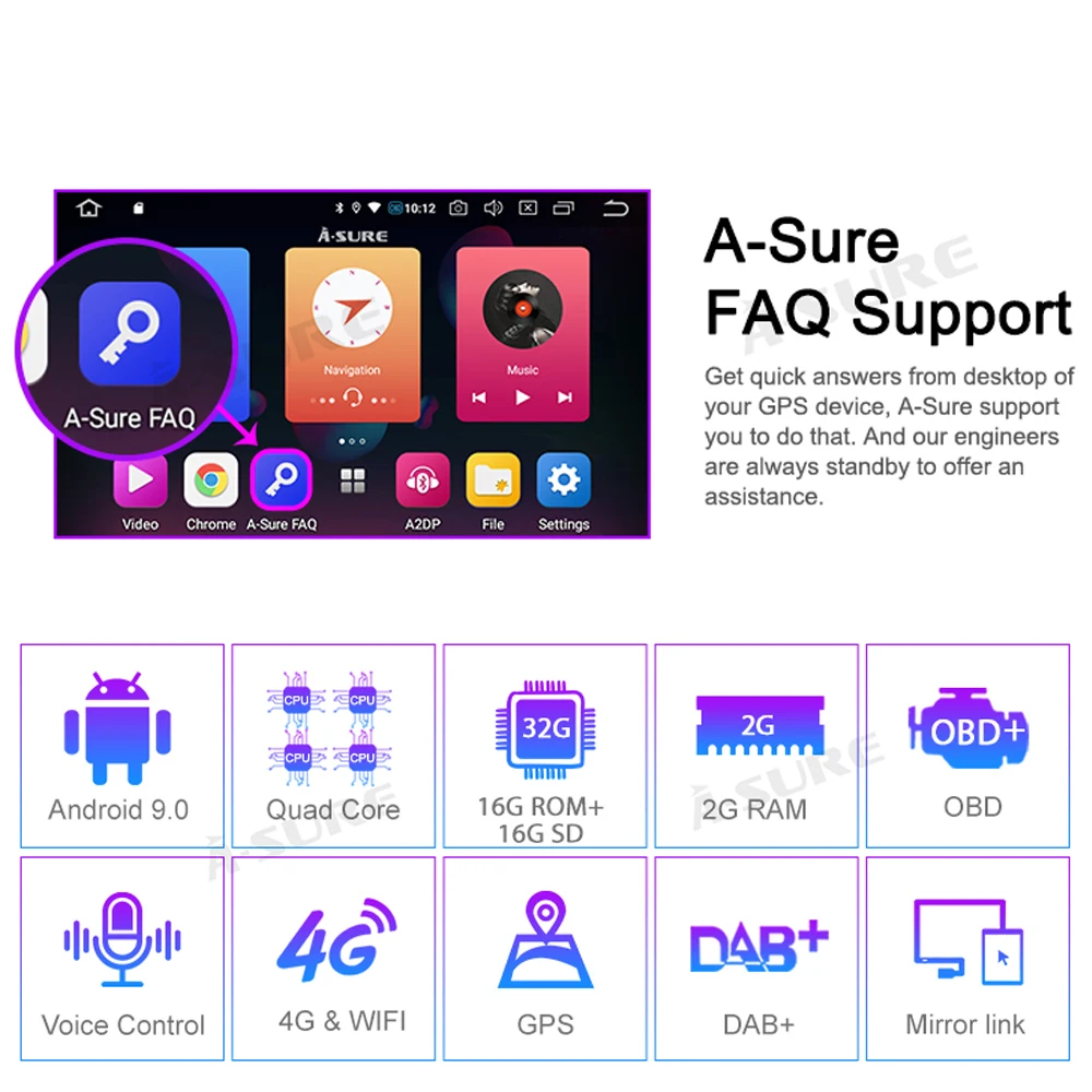  A-Sure Car Multimedia 7'' 2 Din Android 9.0 Car Auto Radio GPS DVD Player Stereo Navigation For BMW