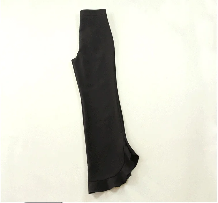 Весенняя мода, большой размер, женский осенний и зимний стрейч черный тонкий двубортный маленький костюм со сборками, расширенные брюки