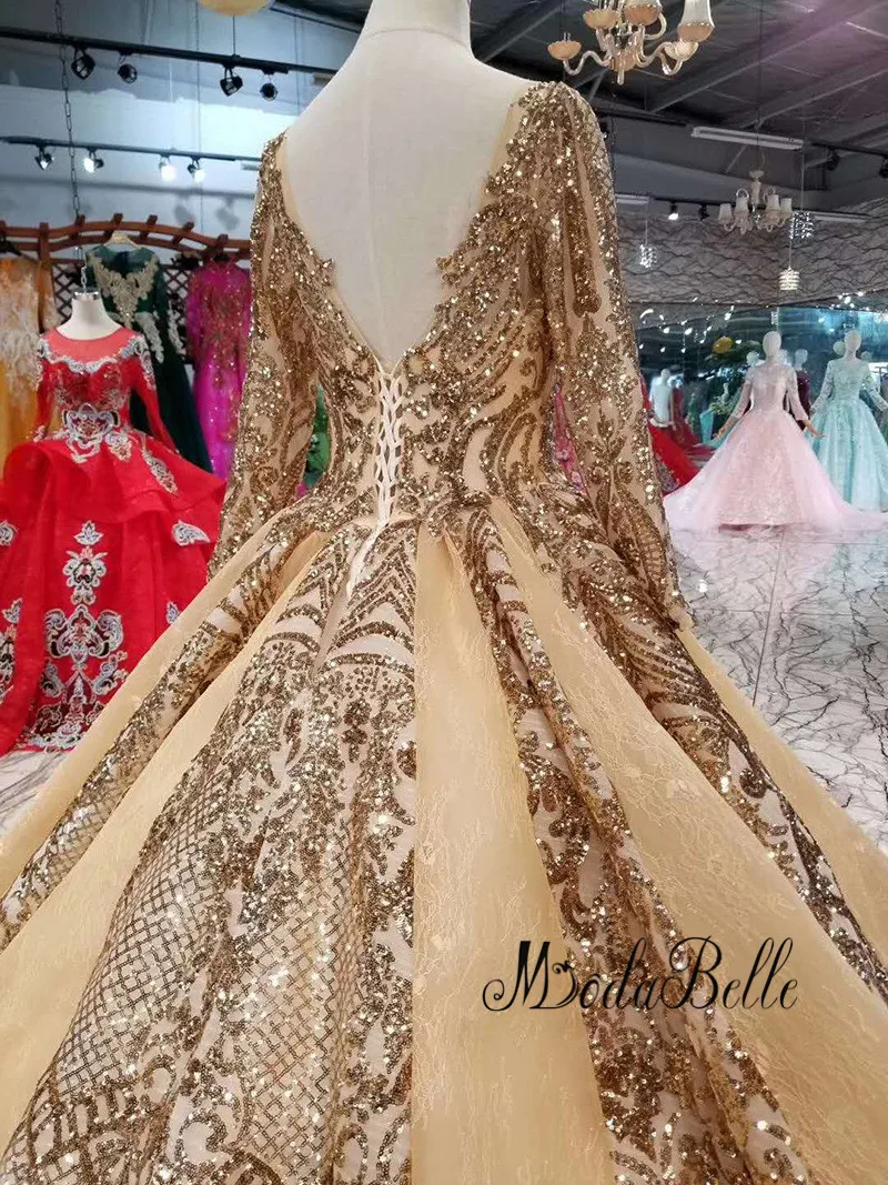 Modabelle Saudi Arabia Long Sleeve Muslim Gold Sequins Evening Dress ...
