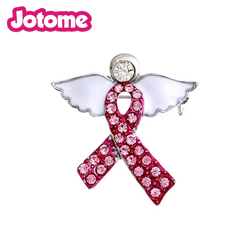 

100pcs/lot Official Breast Cancer Awareness Pink Angel ribbon Lapel Pin Brooch